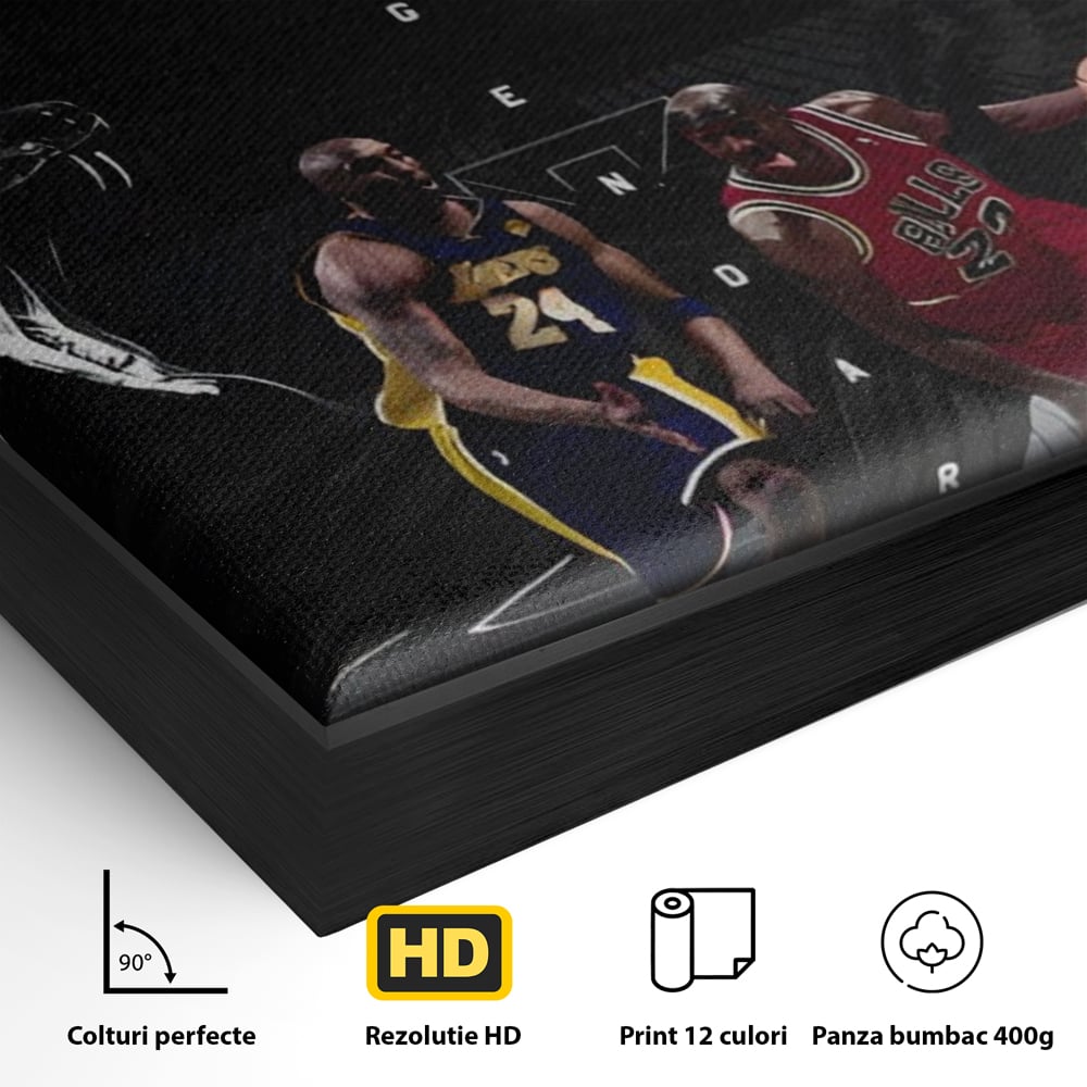 Detaliu al suprafetei: tablou canvas cu michael jordan si kobe bryant, in rama de aluminiu negru